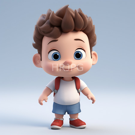 High Resolution: Adorable chubby-cheeked young boy with large blue eyes and brown spiky hair wears red sneakers white t-shirt denim shorts and carries a small backpack download. | HRJPG.com
