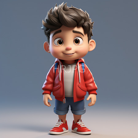 High Resolution: Adorable young boy with light brown skin and dark tousled hair wears a red jacket over a white shirt blue shorts and bright-red sneakers download. | HRJPG.com