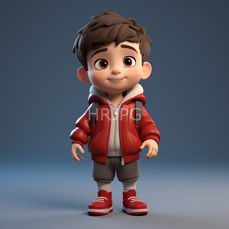 High Resolution: Adorable cartoon-style young boy with large brown eyes and short dark hair wears a red jacket over a gray hoodie and black pants download. | HRJPG.com