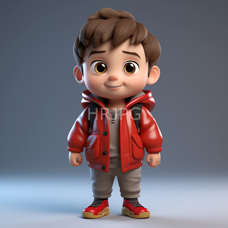 High Resolution: Adorable chubby-cheeked young boy with large brown eyes and short dark hair wears a red leather jacket over gray clothes and red sneakers download. | HRJPG.com