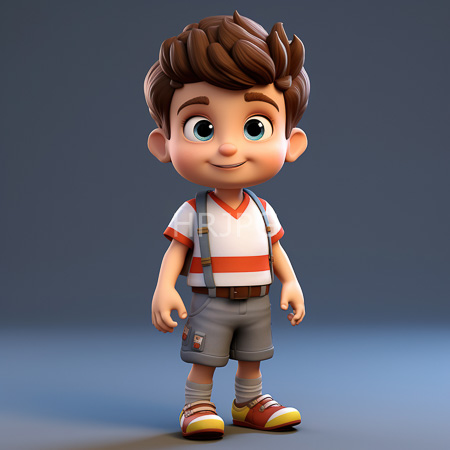 High Resolution: Adorable chubby-cheeked young boy with large blue eyes and brown hair styled in spikes wears a white shirt with orange stripes and gray shorts download. | HRJPG.com