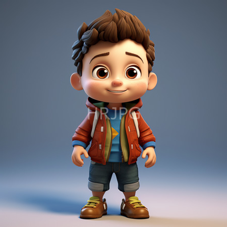 High Resolution: Adorable chubby-cheeked young boy with brown spiky hair and large expressive eyes wears a red jacket over a green shirt and dark pants download. | HRJPG.com