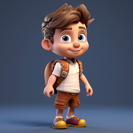High Resolution: Adorable cartoon-style young boy with light brown hair and large blue eyes wears a white t-shirt tucked into tan cargo shorts with yellow sneakers download. | HRJPG.com