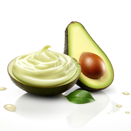 High Resolution: Avocado halved with creamy green guacamole in one half and a visible brown seed in the other on a white surface download. | HRJPG.com