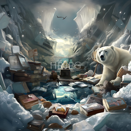 High Resolution: Fantasy artwork depicting an icy cave with towering ice formations and sunlight streaming through two central figures a polar bear and another figure download. | HRJPG.com