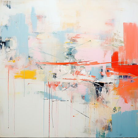 High Resolution: Abstract painting featuring an array of vibrant overlapping colors including reds blues yellows and pinks with visible drips download. | HRJPG.com