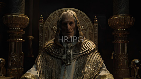 High Resolution: Elderly figure in religious vestments with a solemn expression sits on an ornate golden throne flanked by two large marble columns download. | HRJPG.com