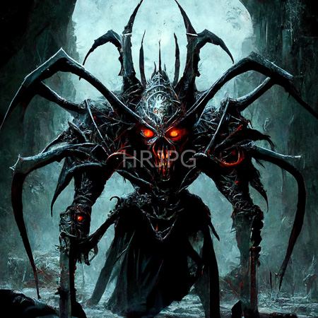 High Resolution: Ominous dark-spined arachnid demon with glowing red eyes and jagged teeth its black exoskeleton features intricate patterns resembling armor plates download. | HRJPG.com
