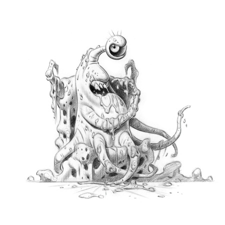 High Resolution: Detailed black-and-white pencil drawing of an abstract creature with multiple tentacles and limbs melting into each other like wax or slime download. | HRJPG.com