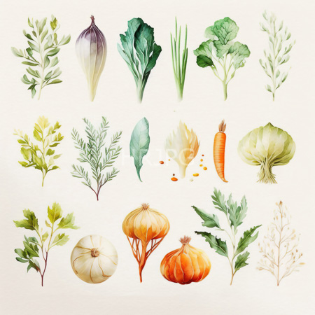 High Resolution: The elegant illustration focuses on two dozen distinct leaves stems and roots notably a dark purple onion bulb and an orange carrot showing soil flecks download. | HRJPG.com