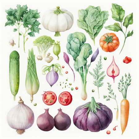 High Resolution: Specific details include kale stalks and purple eggplants juxtaposed against orange tomatoes crowned with dark green leaves download. | HRJPG.com