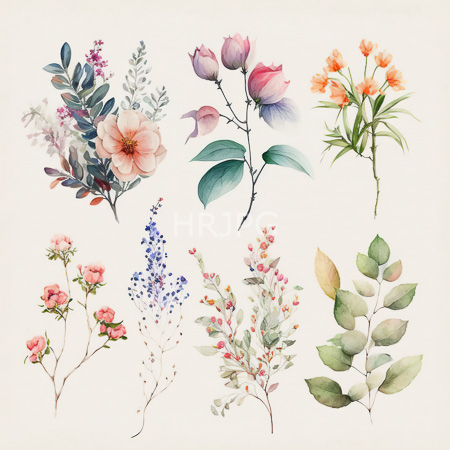 High Resolution: Watercolor illustration features nine delicate floral arrangements including pink roses purple tulips and orange poppies surrounded by soft pastel hues download. | HRJPG.com