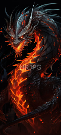 High Resolution: Intimidating fiery reptilian predator with dark scales and glowing orange cracks resembling molten lava running through its body snarling menacingly with jagged teeth download. | HRJPG.com