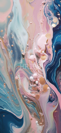High Resolution: Abstract digital painting features swirling fluid-like patterns in pastel pink blue and teal hues with white speckles resembling bubbles or particles creating an ethereal marbled effect download. | HRJPG.com