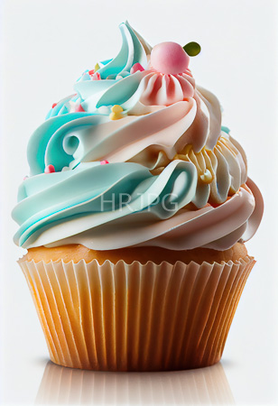 High Resolution: Ornate cupcake with swirled pastel blue pink and white frosting topped by colorful sprinkles including small star-shaped candies and a tiny cherry download. | HRJPG.com