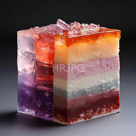 High Resolution: Three transparent crystalline cubes stacked together display visible rainbow-colored layers purple to red and textured surfaces against a dark gradient download. | HRJPG.com