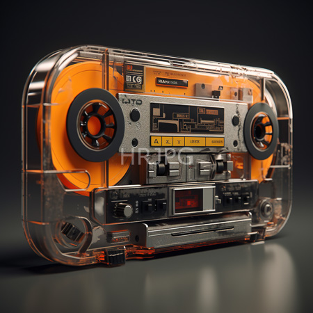 High Resolution: Open transparent plastic case reveals vintage radio components with orange speakers on both sides and a silver control panel in the center download. | HRJPG.com