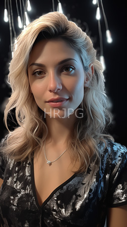 High Resolution: Attractive young figure with fair skin and wavy blonde hair wears a silver-patterned black top with brown eyes subtle makeup and a small nose ring download. | HRJPG.com