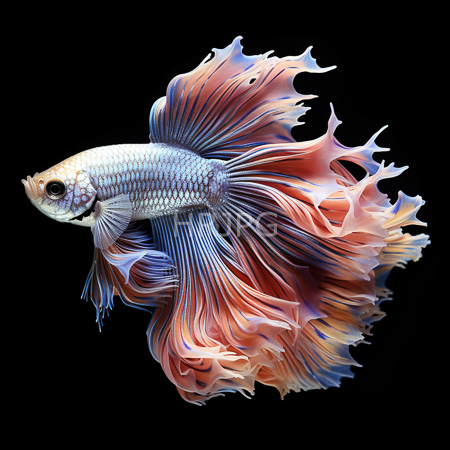 High Resolution: Intricately detailed colorful aquatic creature with iridescent blue and silver scales against a black background with large fins having delicate ripples in shades from pink to purple-blue hues download. | HRJPG.com