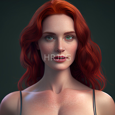 High Resolution: Attractive fair-skinned figure with vibrant red hair and green eyes against a dark background wears a thin-strapped black top revealing freckled shoulders download. | HRJPG.com