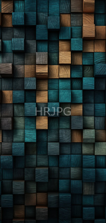High Resolution: Intricate textured wall composed entirely of small wooden squares in varying shades and colors teal blue dark greenish-blue brown wood grain patterns creating depth download. | HRJPG.com