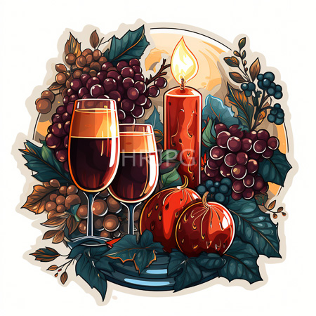 High Resolution: Autumn-themed still life features two filled wine glasses with red liquid three dripping candles and decorative pumpkins surrounded by clusters of grapes and leaves download. | HRJPG.com