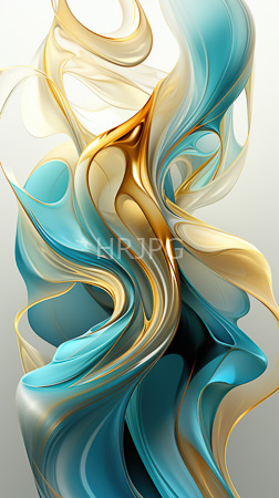 High Resolution: Abstract art features fluid swirling shapes in gold and teal hues with smooth gradients blending into black areas resembling flowing ribbons or waves download. | HRJPG.com