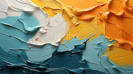 High Resolution: Abstract artwork features swirling textured layers of paint in vibrant colors white teal blue and orange with smooth yet rugged brushstrokes creating dynamic patterns download. | HRJPG.com