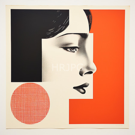 High Resolution: Abstract digital pop art style drawing features half of a figure face in profile against vibrant orange and white geometric shapes with calm yet melancholic eyes download. | HRJPG.com