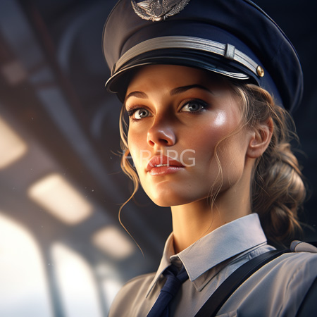 High Resolution: Attractive young figure with fair skin blue eyes and light brown hair in pigtails wears a navy uniform cap adorned with silver details download. | HRJPG.com