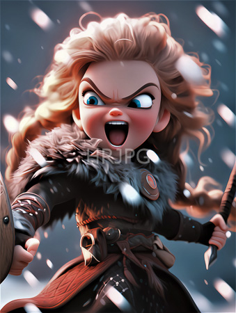 High Resolution: Angry blonde-haired young figure with blue eyes and flushed cheeks in winter attire holds wooden shields against falling snowflakes wears fur-trimmed clothing download. | HRJPG.com