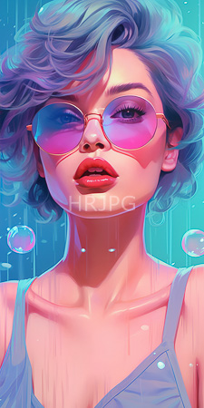 High Resolution: Portrait of an androgynous person with short wavy blue-gray hair wearing pink-tinted aviator sunglasses download. | HRJPG.com