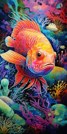High Resolution: Vibrant orange multi-colored fish with intricate scales and flowing fins swimming amidst vivid coral reefs download. | HRJPG.com