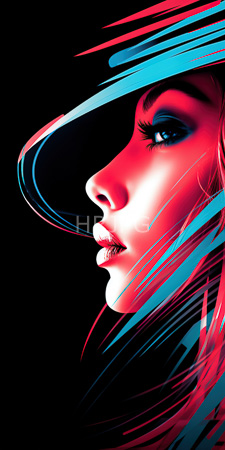 High Resolution: Portrait of an ethereal woman with glowing red and blue hair set against black background download. | HRJPG.com