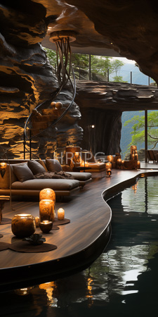 High Resolution: Elegant cave-like indoor pool area with natural rock formations as walls and ceiling download. | HRJPG.com