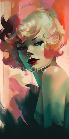 High Resolution: Marilyn Monroe-style woman with pale skin curly blonde hair tinged pink and yellow hues download. | HRJPG.com