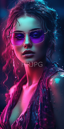 High Resolution: Attractive woman with wet wavy brown hair and light skin wearing reflective purple sunglasses download. | HRJPG.com
