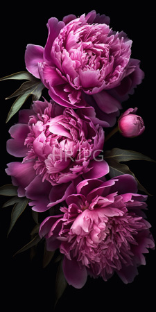 High Resolution: Vibrant pink peonies with detailed layered petals against a black background download. | HRJPG.com