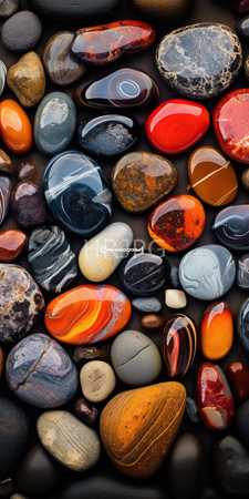 High Resolution: Various smooth colorful pebbles in shades including reds oranges blues and blacks with glossy textures download. | HRJPG.com