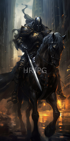 High Resolution: Armored helmeted warrior on horseback in a dark urban setting holding a long sword download. | HRJPG.com
