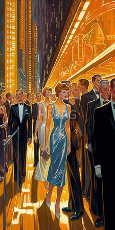 High Resolution: Glamorous evening event in a brightly lit modern cityscape with tall buildings and neon lights download. | HRJPG.com