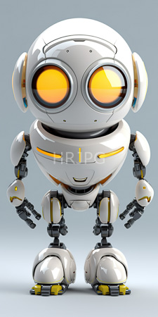 High Resolution: Adorable small humanoid robot with large orange eyes and white glossy body panels accented by yellow highlights download. | HRJPG.com