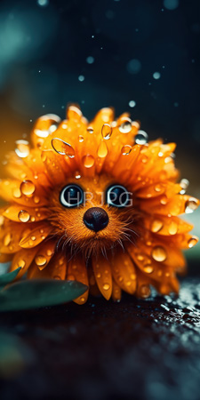 High Resolution: Orange petal-covered flower with large black eyes and small round nose resembling a cute animal face download. | HRJPG.com