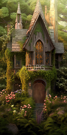 High Resolution: Enchanting moss-covered cottage with steep roofs and arched windows adorned in diamond patterns download. | HRJPG.com