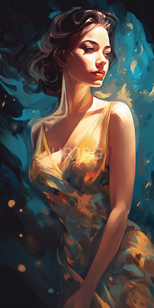 High Resolution: Attractive woman with light skin and wavy brown hair wearing a yellow floral dress with closed eyes and serene expression download. | HRJPG.com