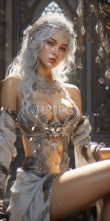 High Resolution: Ethereal fair-skinned woman with long white hair and golden eyes wearing ornate silver jewelry download. | HRJPG.com