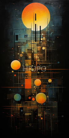High Resolution: Abstract digital artwork featuring geometric shapes and vibrant colors against a dark background resembling modernist art styles download. | HRJPG.com