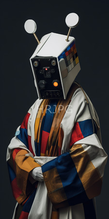 High Resolution: Individual in costume featuring a retro-style television set as their head with two round white antennae download. | HRJPG.com