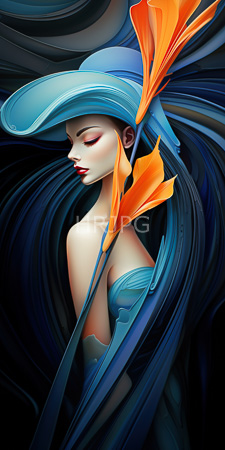 High Resolution: Ethereal woman with pale skin closed eyes adorned in red lipstick and blue eyeshadow wearing a large teal hat download. | HRJPG.com