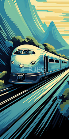 High Resolution: Aerodynamic blue and white train speeding through mountainous terrain with green foliage on both sides download. | HRJPG.com